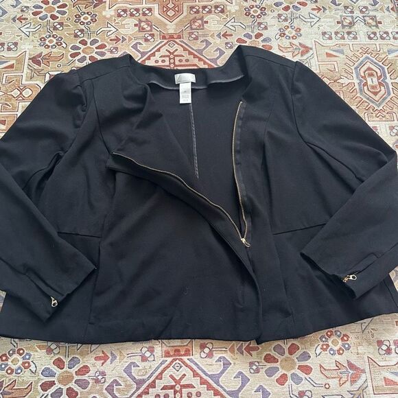 Lane Bryant women’s full zip moto style stretch blazer jacket black size 28 4XL - Picture 3 of 10